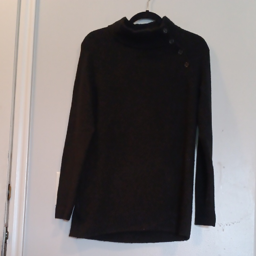 Talbots Black Button-Detail Turtleneck Sweater. #311